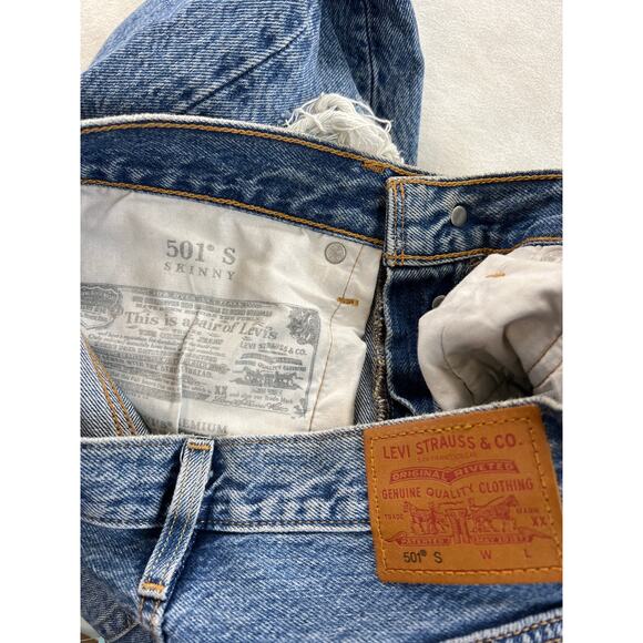 Levi’s Skinny 501 Original Destructed Blue Denim Jean Women's 27 Capsule Summer - Picture 7 of 11